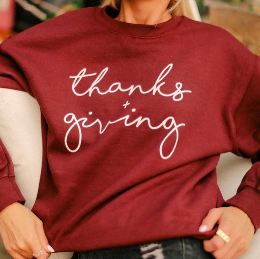 Burgundy Thanks + Giving Sweatshirt