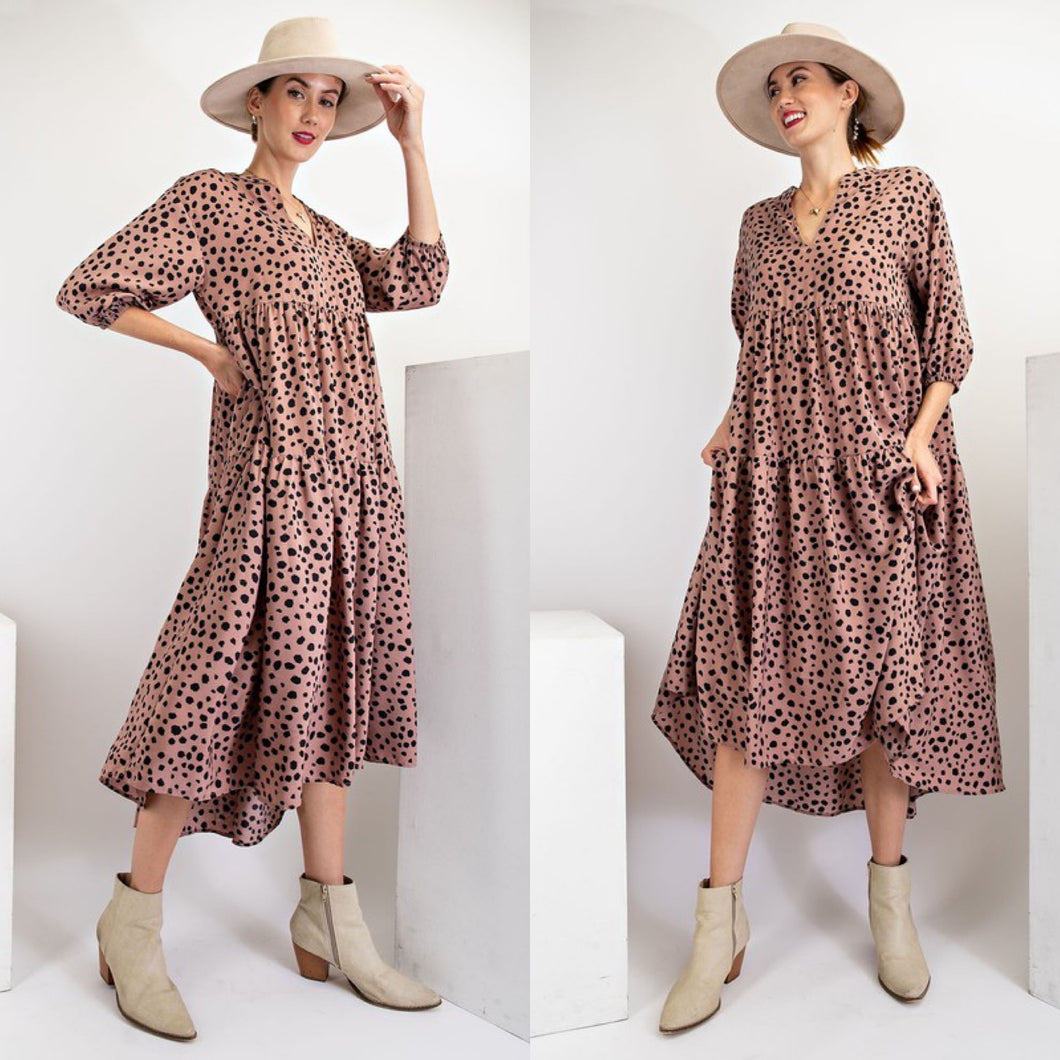 Mushroom Leopard Midi Dress