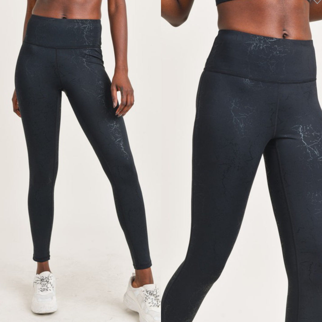 Marble Foil Print High Waist Leggings