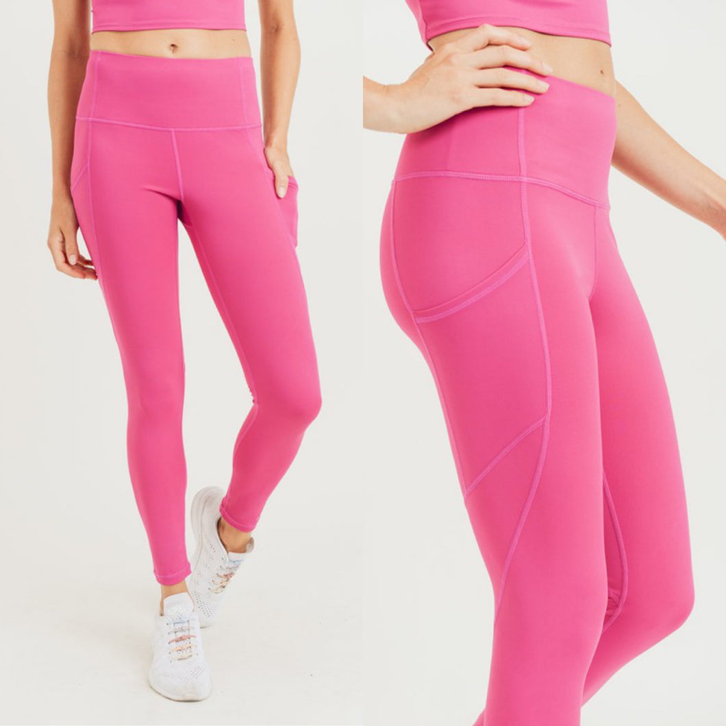 Slanted Panel Highwaist Leggings-Fuchsia