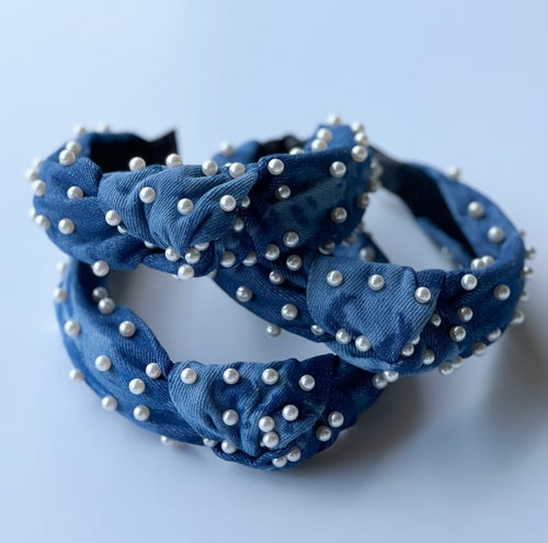 Denim Tie Dye Pearl Headband