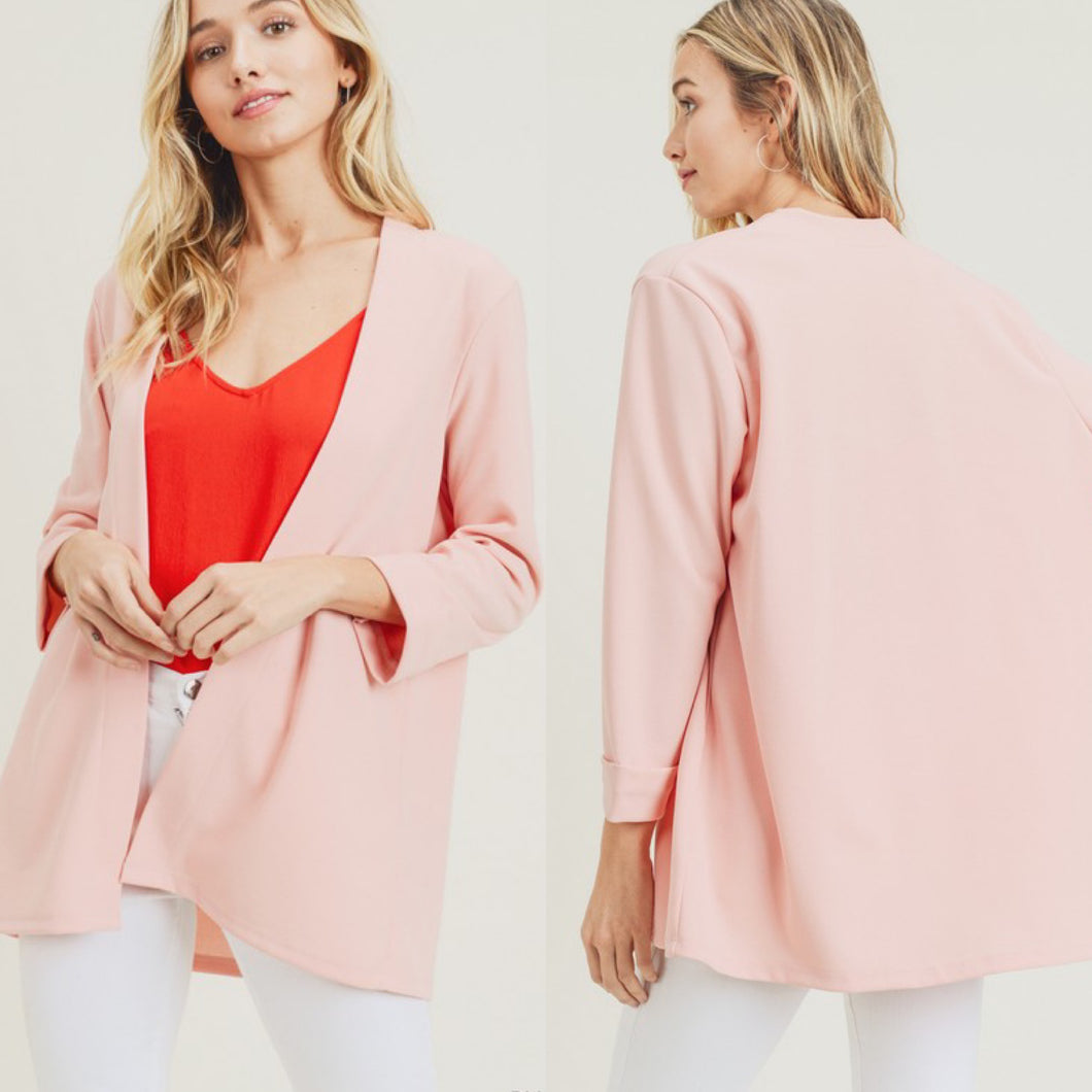 Chic Collarless Blazer-Blush Pink