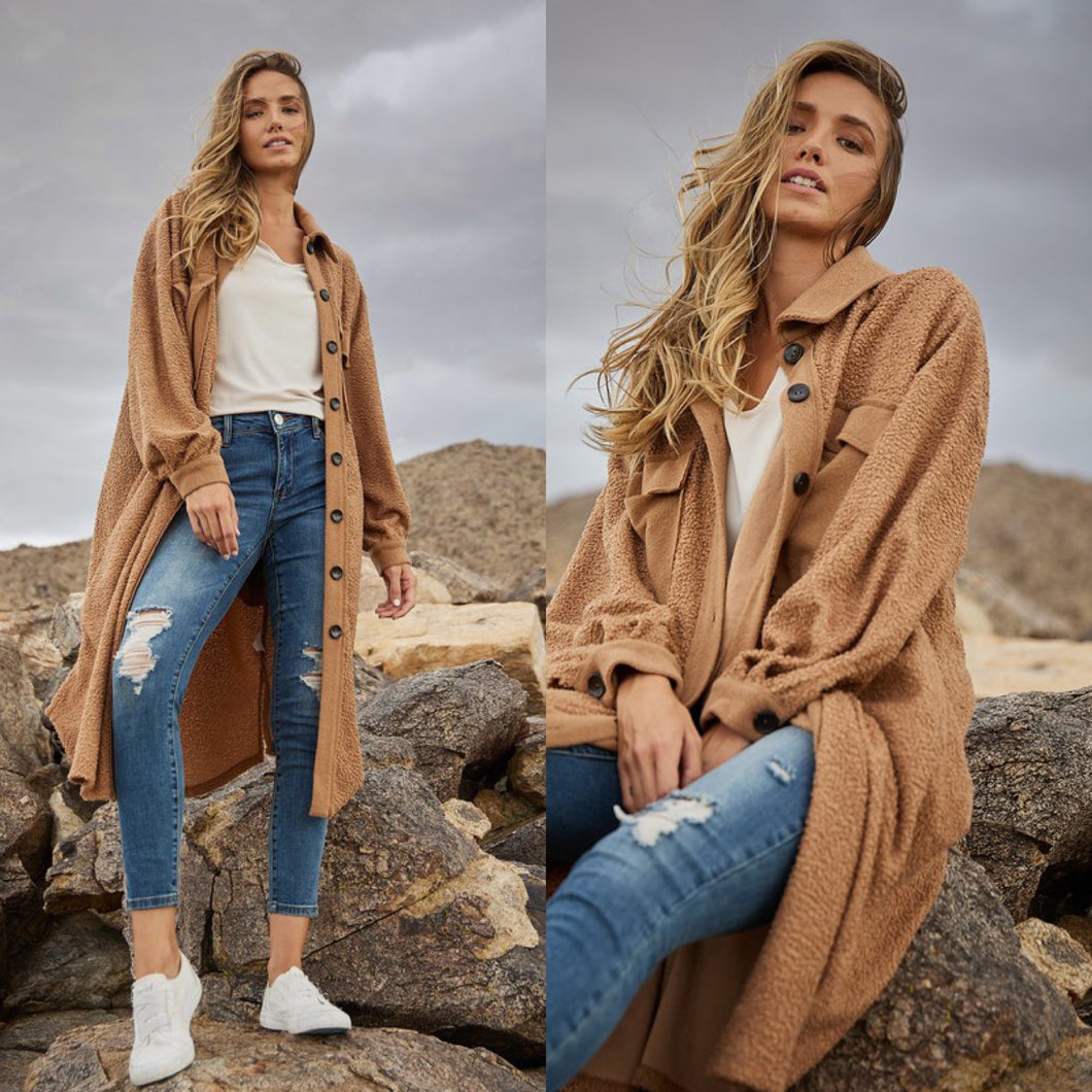 Camel Fleece Coat Jacket